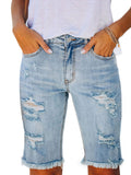 Women Tassel Skinny Stretch Ripped Midi Jeans Streetwear Summer Denim Short Pant