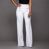 Women's Solid Color High Waist Stretch Button Straight Leg Slim Casual Trousers