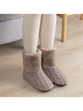 Women Fur Lined Knitted High Top Cotton Soft Shoes Slip On Comfortable Cotton Slippers