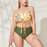 Women 2 Piece Tankini Swimming Suit with High Waist Boyshorts Plus Sizes Swimwear One Shoulder Beachwear Lace Up Bathing Suit