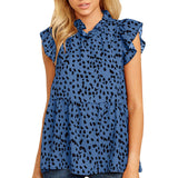 Women's Ruffled Floral Print Blouse Tops Ladies Casual Loose Sleeveless T Shirt