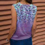 Womens Plus Size Party Sleeveless Floral Tank Tops Loose V-Neck Tank Blouse