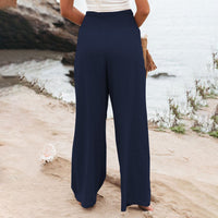 Womens Loose Fit Casual Pants Elastic Waist Yoga Summer Beach Pants with Pockets