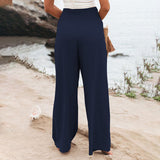 Womens Loose Fit Casual Pants Elastic Waist Yoga Summer Beach Pants with Pockets