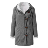 Women's Solid Color Hooded Neck Long Sleeve Fall Winter Hoodie Button-up Pockets