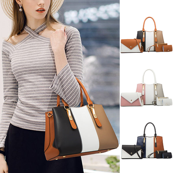 4 Pieces Set Tote Shoulder Handbag for Women, Fashion Top Handle Crossbody Bag Leather Satchel Purse Travel Business Bag
