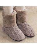 Women Fur Lined Knitted High Top Cotton Soft Shoes Slip On Comfortable Cotton Slippers
