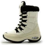 Lady Solid Color Mid Calf Boot Flat Casual Shoes Lace Up Round Toe High Top Warm