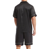 Mens Pajamas Set Solid Color Buttons Tops and Shorts Outfits Set Sleepwear