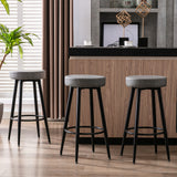 Goory Industrial Round Bar Stools Set of 2, PU Leather 2pcs Barstool 30" Height Dining Chair Stool Counter Stools with Metal Footrest for Kitchen Island Height,Pub Bar Coffee Shop,Gray