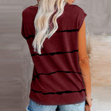 Womens Striped Cap Sleeve Crew Neck Tops T-Shirts