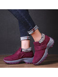 Womens Walking Shoes Winter Warm Fur Lining Ankle Boots Magic Tape Hiking Shoes
