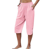 Women Yoga Capris Pants Button Straight Leg Loose Comfy Lounge Pants