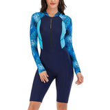 Women One Piece Swimsuit Long Sleeve Beachwear Rashguard Boyleg Front Zipper Diving Surfing Wetsuit Racerback Athletic Training Swimwear