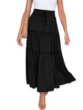Maxi Skirts for Women Pleated Loose Plain Long Skirts High Waist Boho Summer Beach Skirt