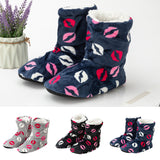 Women Men Winter Warm Boot Slippers Lips Design Flat Thicken Plus Velvet Slipper