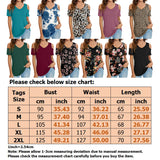 Womens Summer Tshirts V Neck Cold Shoulder Tunic Tops Floral/Tie Dye/Solid Color Blouse Shirts Casual Short Sleeve Tees
