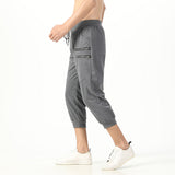 Men Drawstring Waist Jogger Casual Capri Pants Sport Fitness Pants