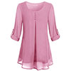 Women's Adjusted 3/4 Sleeve Crew-Neck Chiffon Shirt Casual Loose Pullover Blouse
