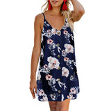 Women Sleeveless V Neck Dress Leopard Printed Splicing Casual Swing Dress Button