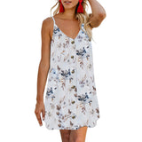 Women Sleeveless V Neck Dress Leopard Printed Splicing Casual Swing Dress Button