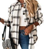 Women Plaid Printed Long Sleeve Shirt Loose Casual Tops Blouse Tunic Button-Down