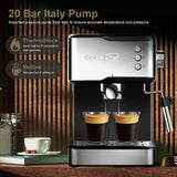 CUH Espresso Machine 20 Bar Coffee Maker Machine with Milk Frother Steam Wand, Espresso and Cappuccino Latte Maker, 1.5L Water Tank, for Home Barista, 950W, Black, Stainless steel
