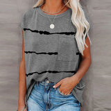 Womens Striped Cap Sleeve Crew Neck Tops T-Shirts