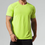Men Solid Ice Silk Sport T-Shirt Fitness Muscle Stretch Tops Pullover Quick Dry