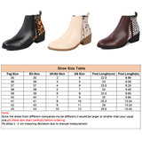 Women's Leopard Stitching Casual Ankle Boots Zip Round Toe Chunky High Top Shoes