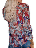 Women's Floral Print V Neck Blouse Shirts Loose Fit Long Lantern Sleeve T Shirts Pullover Tops