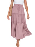 Maxi Skirts for Women Pleated Loose Plain Long Skirts High Waist Boho Summer Beach Skirt