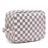 Lumento White Checkered Makeup Bag,Travel Storage Cosmetic Bag,PU Vegan Leather Make Up Pouch,Portable Toiletry Organizer