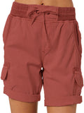 Women's Cotton Linen Wide Leg Cargo Shorts Casual Multi Pockets Loose Fit Shorts