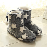 Women's Slipper Stars Printed Plush Warm Ankle Boots Flat Slip On Shoes