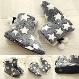 Women's Slipper Stars Printed Plush Warm Ankle Boots Flat Slip On Shoes