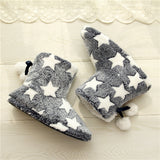 Women's Slipper Stars Printed Plush Warm Ankle Boots Flat Slip On Shoes