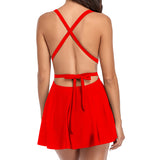 Women V Neck Swimming Dress Cross Back Skirted Swimsuit Floral Beachwear Swimwear Bathing Suit