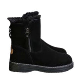 Lady Solid Color Ankle Boots Flat Shoes Warm Booties Side Zip Round Toe High Top