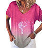 Women Summer Gradient Top V Neck Short Sleeve T Shirt Casual Dandelion Print Blouse Loose Pullover