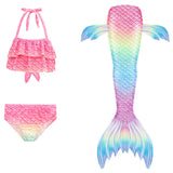 Kids Girls 3Pcs Mermaid Tail Swimming Bikini Set Swimwear Swimmable Costumes Kit