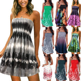 Summer Dress for Women Beach Casual Strapless Cover Ups Tie Dye Off Shoulder Sundresses