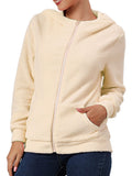 Womens Casual Winter Outwear Plush Open Front Full Zipper Coat Fluffy Fuzzy Fleece Hoodies Jackets With Pockets