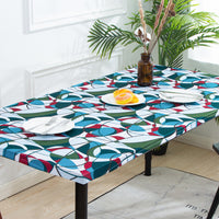 Elastic Fitted Rectangle Tablecloth Polyester Printed Table Cover Dust-Proof Washable Dining Tablecloth for Banquet, Wedding, Party