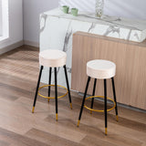 Goory Industrial Round Bar Stools Set of 2, PU Leather 2pcs Barstool 30" Height Dining Chair Stool Counter Stools with Metal Footrest for Kitchen Island Height,Pub Bar Coffee Shop,Gray