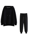 Frontwalk Hoodies Sweatsuit for Women 2 Piece Long Sleeve Fleece Workout Jogger Tracksuit Loungewear Set Plus Size Black XL
