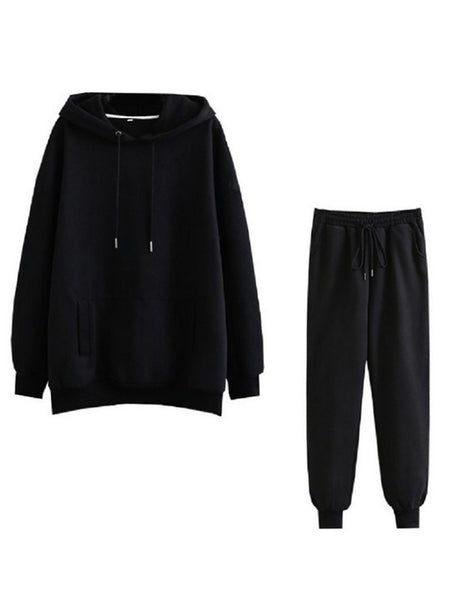 Frontwalk Hoodies Sweatsuit for Women 2 Piece Long Sleeve Fleece Workout Jogger Tracksuit Loungewear Set Plus Size Black XL