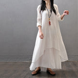Women Peasant Ethnic Boho Cotton Linen Long Sleeve Maxi Dress Gypsy Blouse Shirt