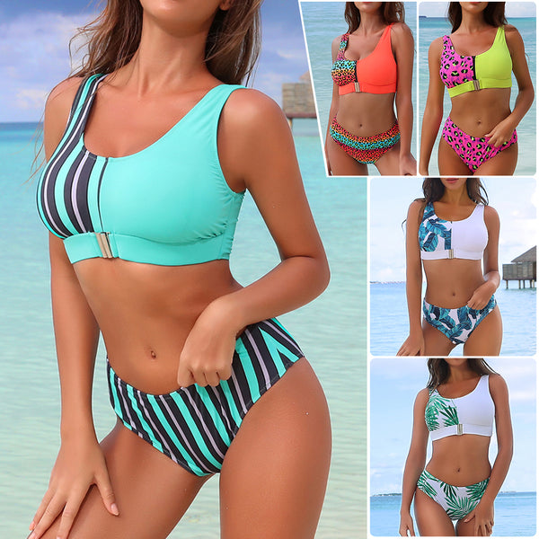 Women Bikini Set Two Piece Swimwear Swimsuit Zipper Push Up Padded Bra