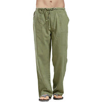 Men Cotton Linen Pants Yoga Drawstring Baggy Elastic Waist Loose Trousers Slacks